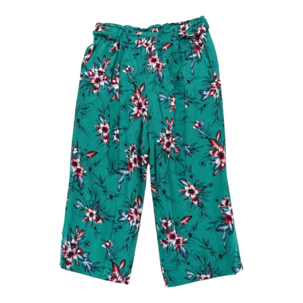 Candie's Pants Womens Size S Green Floral Loose Leg Cropped Fit 100% Rayon